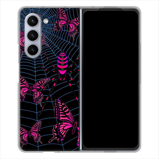 Galaxy Z Fold5 SCG22 au むかいあぐる 蜘蛛の巣に舞う蝶 ハードケース 背面印刷