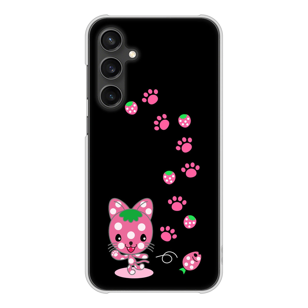 Galaxy S23 FE SCG24 au 高画質仕上げ 背面印刷 ハードケースむかいあぐる イチゴ猫のにゃんベリー
