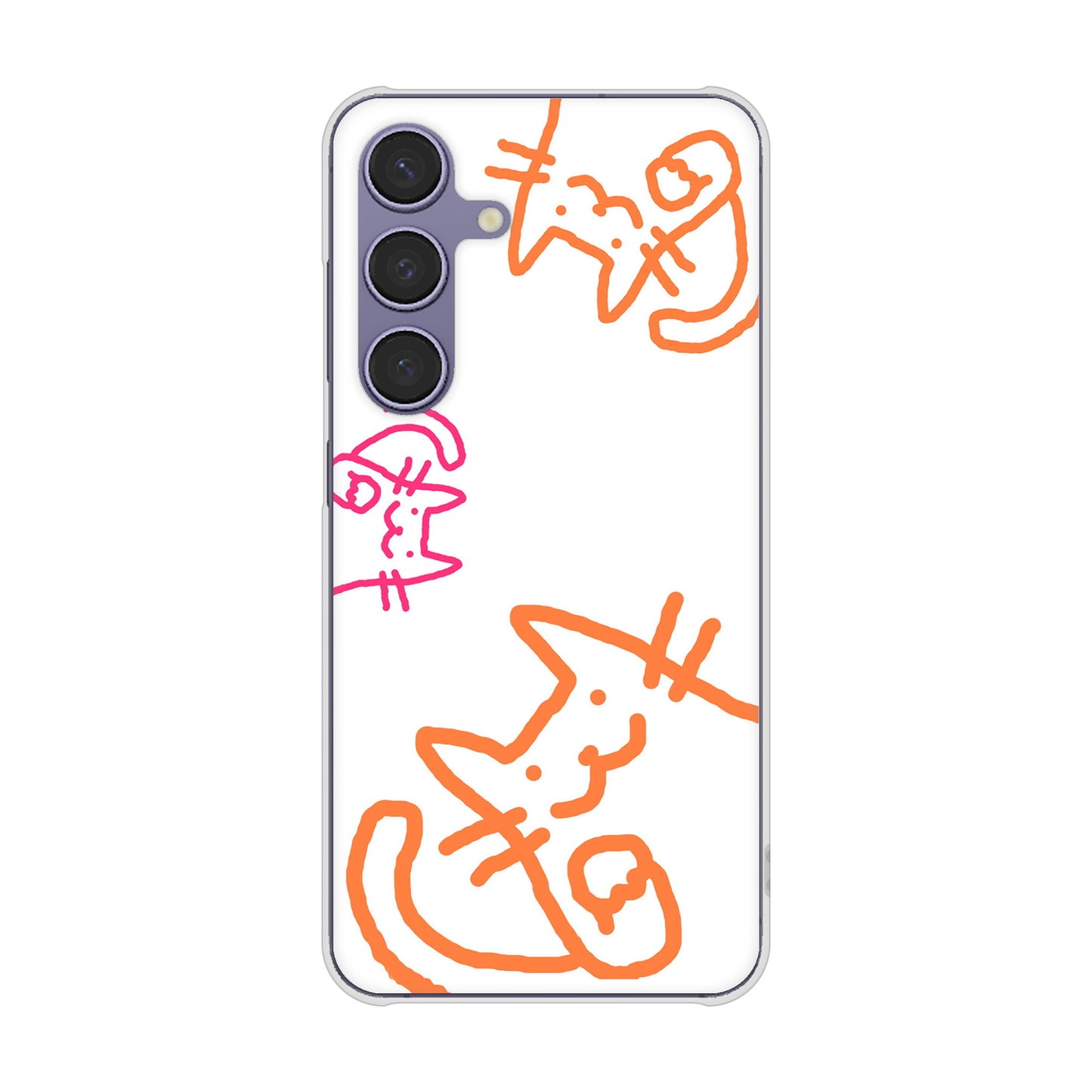Galaxy S24 SCG25 au 1098 手まねきする3匹のネコ ハードケース 背面印刷