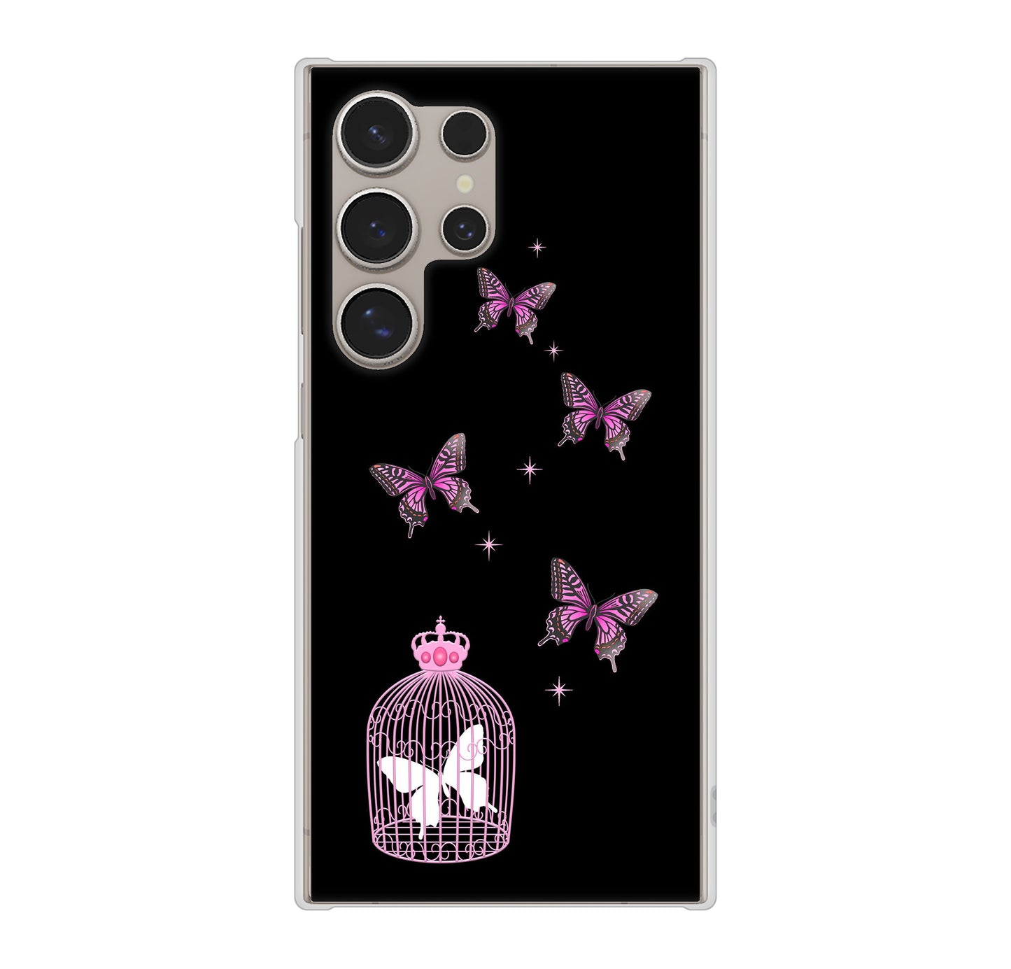 Galaxy S24 Ultra SCG26 au むかいあぐる 蝶の王冠鳥かご ハードケース 背面印刷