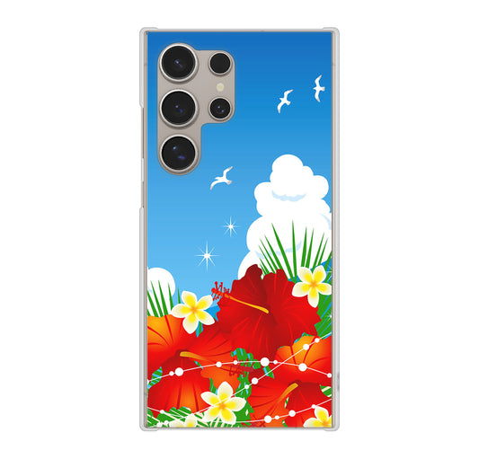 Galaxy S24 Ultra SCG26 au VA821 ハイビスカスと青空 ハードケース 背面印刷