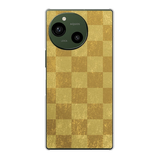 AQUOS R10 SH-51F docomo 619 市松模様-金（骨董風に傷んだイメージ） ハードケース 背面印刷