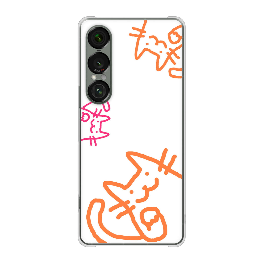 Xperia 1 VII SO-51F docomo 1098 手まねきする3匹のネコ ハードケース 背面印刷