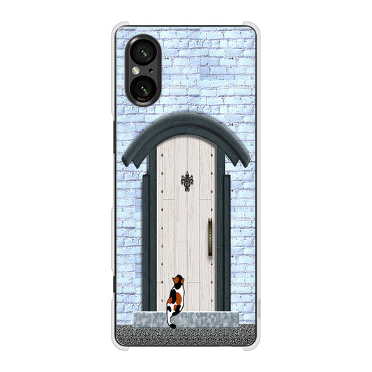 Xperia 5 V SOG12 au 高画質仕上げ 背面印刷 ハードケース猫とドア