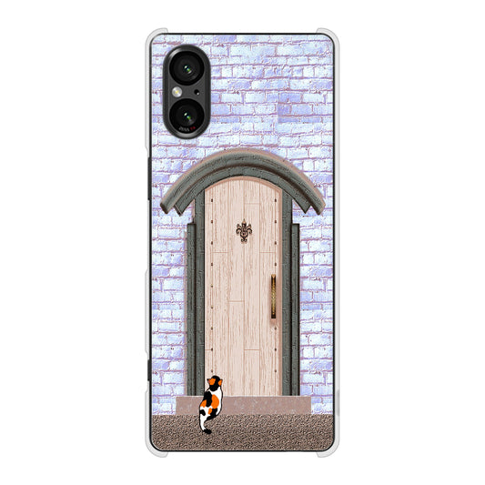 Xperia 5 V SOG12 au 高画質仕上げ 背面印刷 ハードケース猫とドア