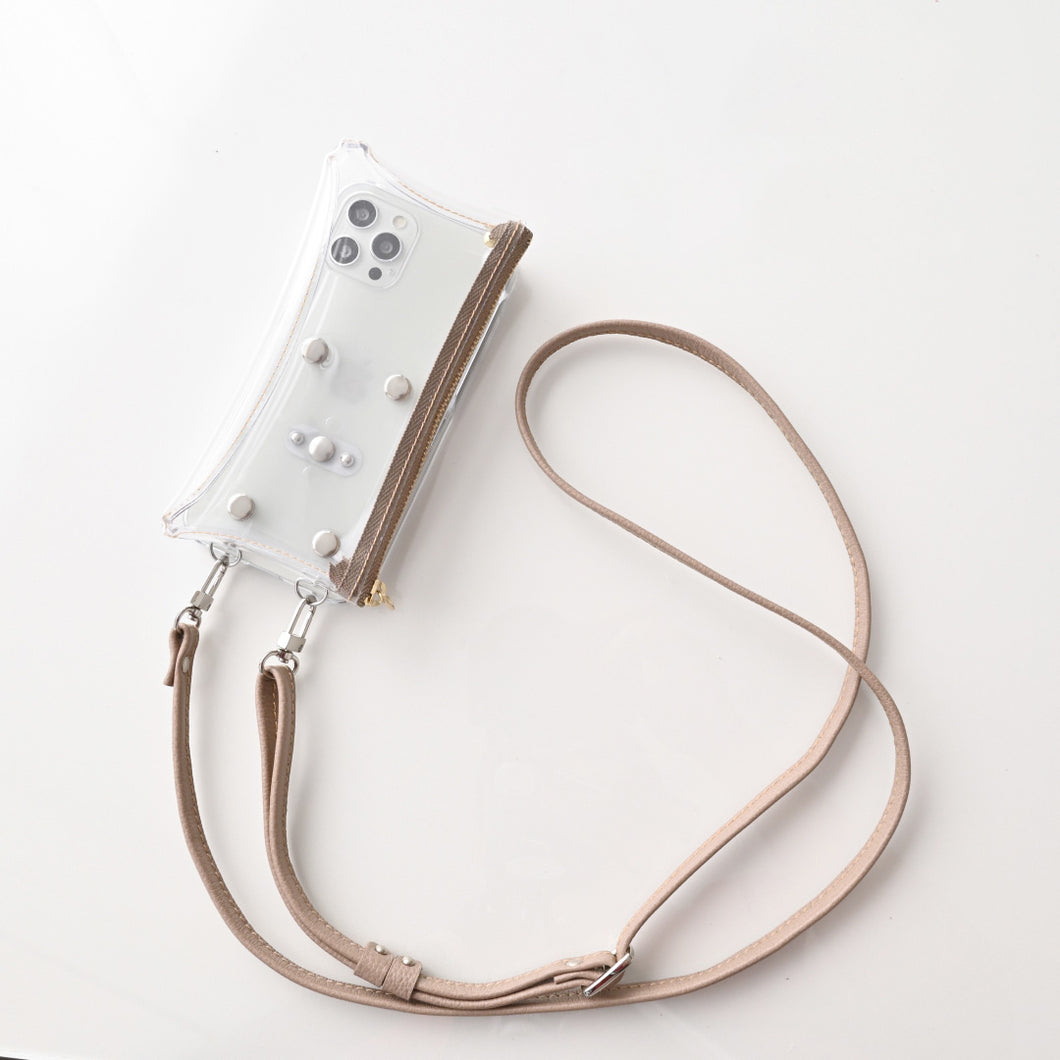 シュリンクレザー 本革 スマホ用ショルダーストラップ シルバー金具 約75～134cm