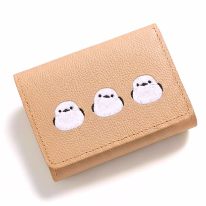 サンポ刺繍 シンプル 三つ折り財布 【 シュリンクレザー 刺繍 】 ミニ財布 ミニウォレット コンパクトウォレット 本革