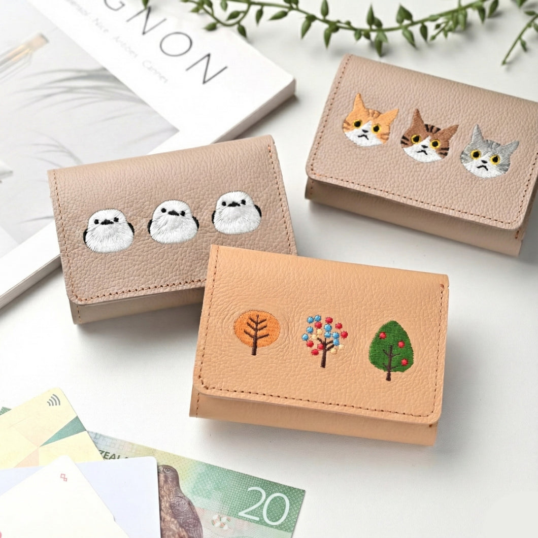 サンポ刺繍 マチあり L字ファスナー コインケース 【 シュリンクレザー 刺繍 】 本革 財布 ミニウォレット 姫路レザー