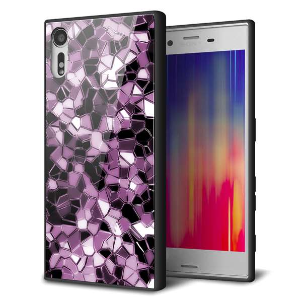 softbank エクスペリアXZ 601SO 強化ガラス＆TPUスマホケース ガラプリ【EK837 テクニカルミラーパープル】