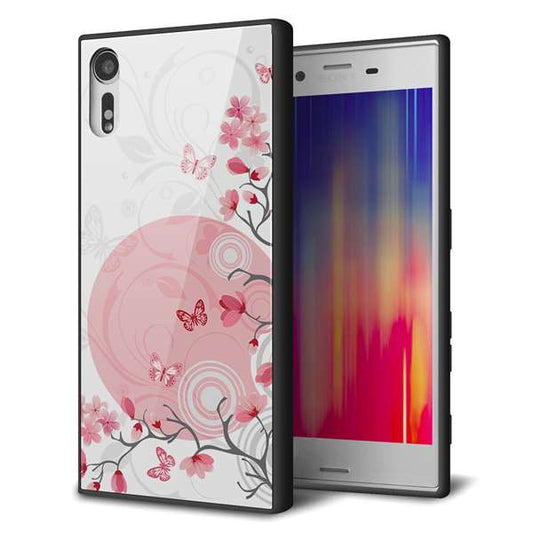 Xperia XZs 602SO SoftBank 強化ガラス＆TPUスマホケース ガラプリ【030 花と蝶（うす桃色）】