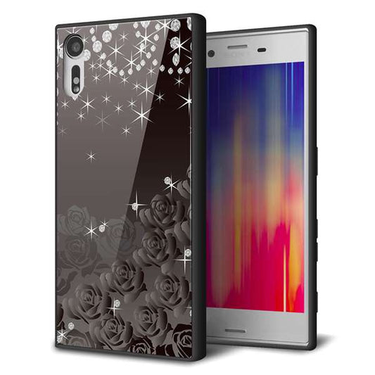 Xperia XZs 602SO SoftBank 強化ガラス＆TPUスマホケース ガラプリ【327 薔薇とダイヤモンド】