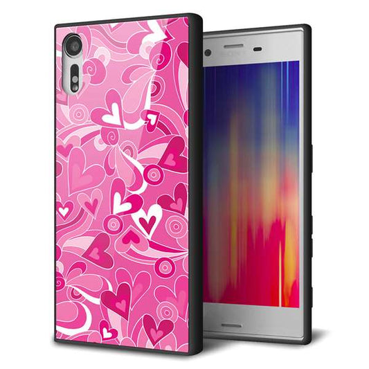 Xperia XZs 602SO SoftBank 強化ガラス＆TPUスマホケース ガラプリ【383 ピンクのハート】