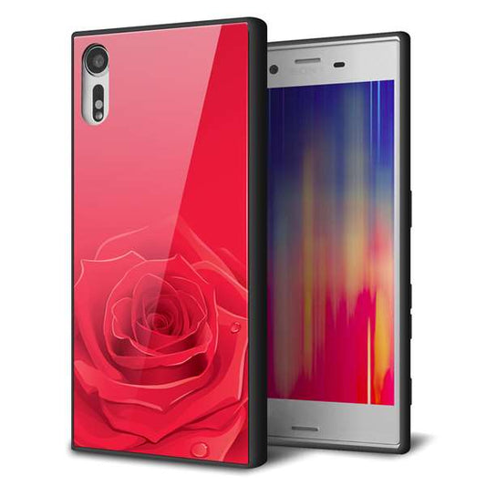 Xperia XZs 602SO SoftBank 強化ガラス＆TPUスマホケース ガラプリ【395 赤いバラ】