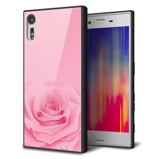 Xperia XZs 602SO SoftBank 強化ガラス＆TPUスマホケース ガラプリ【401 ピンクのバラ】