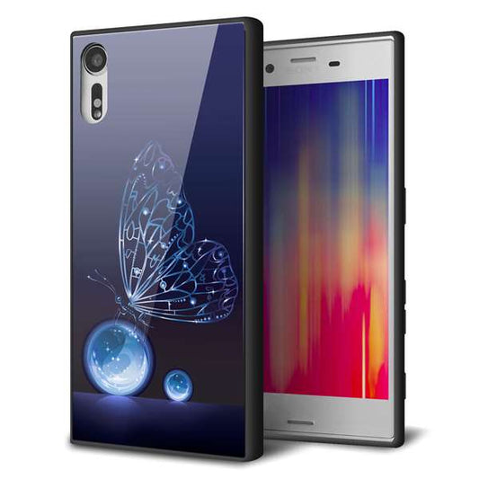 Xperia XZs 602SO SoftBank 強化ガラス＆TPUスマホケース ガラプリ【418 神秘の蝶】