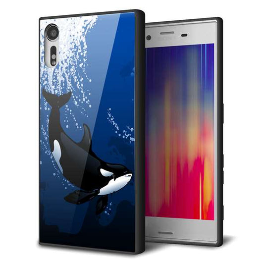 Xperia XZs 602SO SoftBank 強化ガラス＆TPUスマホケース ガラプリ【423 シャチ】
