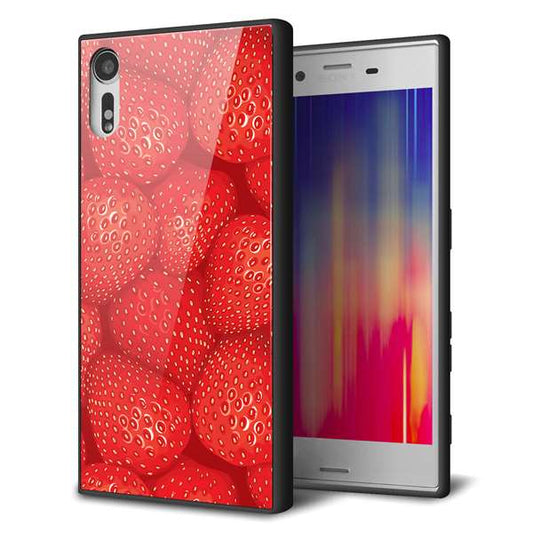 Xperia XZs 602SO SoftBank 強化ガラス＆TPUスマホケース ガラプリ【444 ストロベリーウォール】