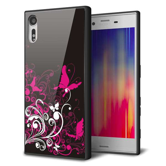 Xperia XZs 602SO SoftBank 強化ガラス＆TPUスマホケース ガラプリ【585 闇に舞う蝶】