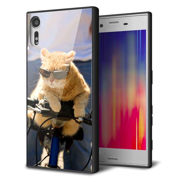 softbank エクスペリア XZs 602SO 強化ガラス＆TPUスマホケース ガラプリ【595 にゃんとサイクル】