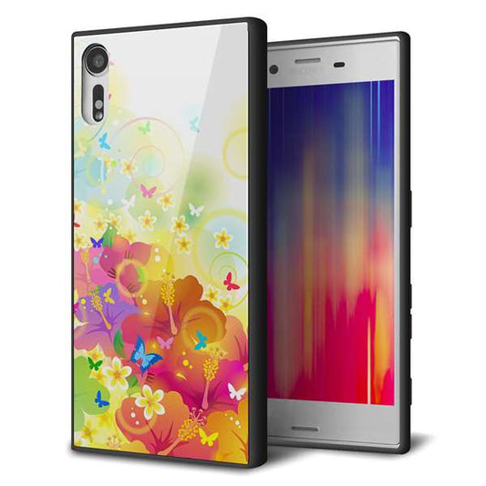 Xperia XZs 602SO SoftBank 強化ガラス＆TPUスマホケース ガラプリ【647 ハイビスカスと蝶】