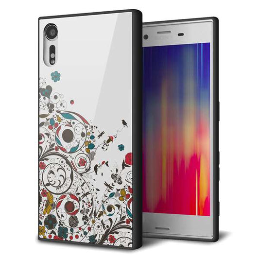 Xperia XZs 602SO SoftBank 強化ガラス＆TPUスマホケース ガラプリ【EK908  カラフルな花と鳥】