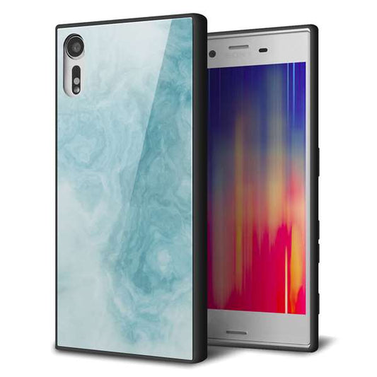 Xperia XZs 602SO SoftBank 強化ガラス＆TPUスマホケース ガラプリ【KM868 大理石BL】