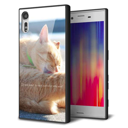 Xperia XZs 602SO SoftBank 強化ガラス＆TPUスマホケース ガラプリ【KM876 猫】