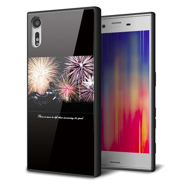 Xperia XZs 602SO SoftBank 強化ガラス＆TPUスマホケース ガラプリ【KM878 バイクと花火】