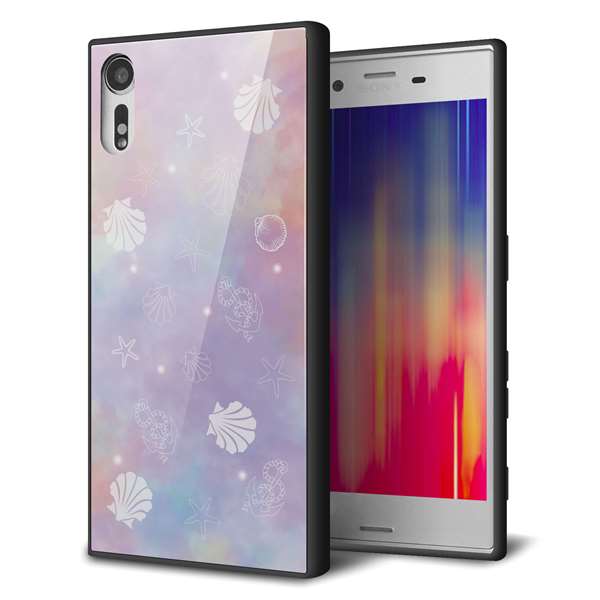 softbank エクスペリア XZs 602SO 強化ガラス＆TPUスマホケース ガラプリ【KM883 シェル柄】