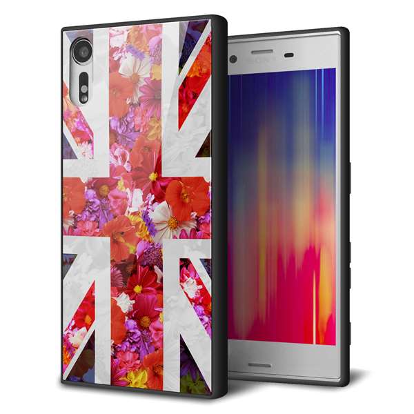 Xperia XZs 602SO SoftBank 強化ガラス＆TPUスマホケース ガラプリ【SC801 ユニオンジャック リアルフラワー】