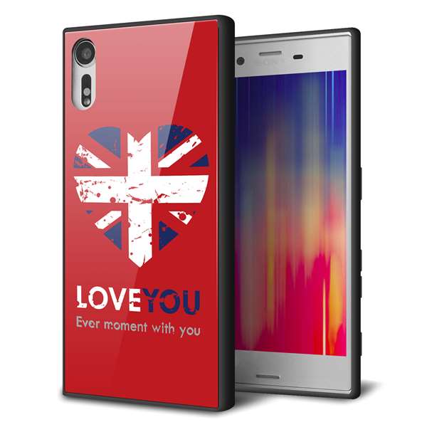 Xperia XZs 602SO SoftBank 強化ガラス＆TPUスマホケース ガラプリ【SC804 ユニオンジャック ハートビンテージレッド】
