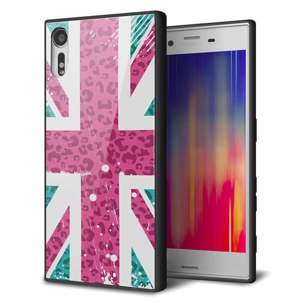 Xperia XZs 602SO SoftBank 強化ガラス＆TPUスマホケース ガラプリ【SC807 ユニオンジャック ピンクヒョウ柄】