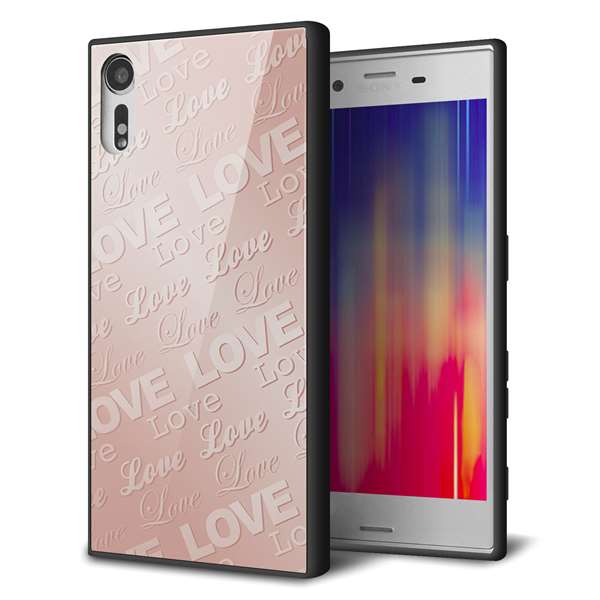 Xperia XZs 602SO SoftBank 強化ガラス＆TPUスマホケース ガラプリ【SC841 エンボス風LOVEリンク（ローズピンク）】