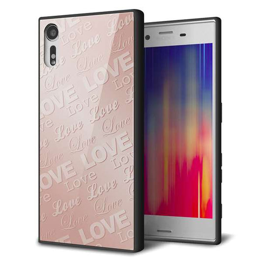Xperia XZs 602SO SoftBank 強化ガラス＆TPUスマホケース ガラプリ【SC841 エンボス風LOVEリンク（ローズピンク）】