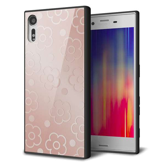 Xperia XZs 602SO SoftBank 強化ガラス＆TPUスマホケース ガラプリ【SC843 エンボス風デイジーシンプル（ローズピンク）】