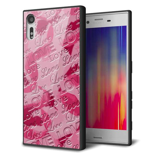 Xperia XZs 602SO SoftBank 強化ガラス＆TPUスマホケース ガラプリ【SC845 フラワーヴェルニLOVE濃いピンク（ローズアンディアン）】