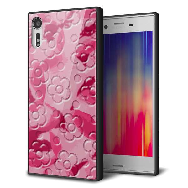 Xperia XZs 602SO SoftBank 強化ガラス＆TPUスマホケース ガラプリ【SC847 フラワーヴェルニ花濃いピンク（ローズアンディアン）】