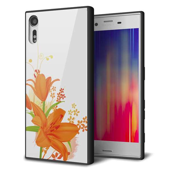 Xperia XZs 602SO SoftBank 強化ガラス＆TPUスマホケース ガラプリ【SC848 ユリ（オレンジ）】