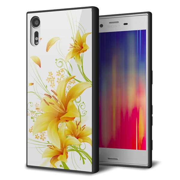 Xperia XZs 602SO SoftBank 強化ガラス＆TPUスマホケース ガラプリ【SC852 ユリ（イエロー）】