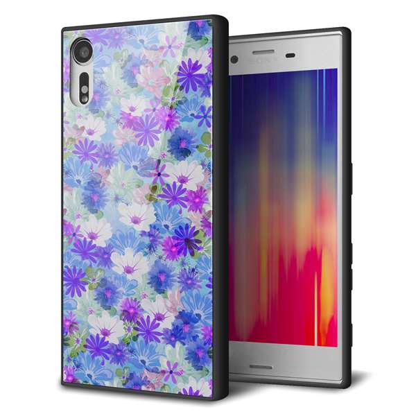 Xperia XZs 602SO SoftBank 強化ガラス＆TPUスマホケース ガラプリ【SC875 リバティプリント プレスドフラワー（ブルー）】