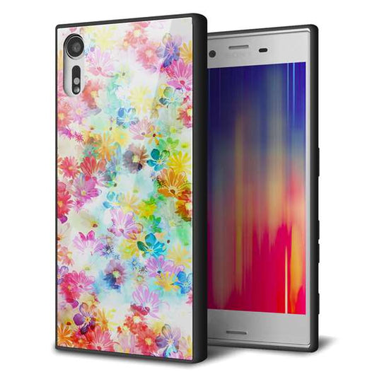 Xperia XZs 602SO SoftBank 強化ガラス＆TPUスマホケース ガラプリ【SC876 リバティプリント プレスドフラワー（ホワイト）】