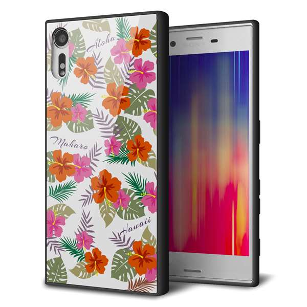 Xperia XZs 602SO SoftBank 強化ガラス＆TPUスマホケース ガラプリ【SC884 ハワイアンアロハレトロ（ホワイト）】