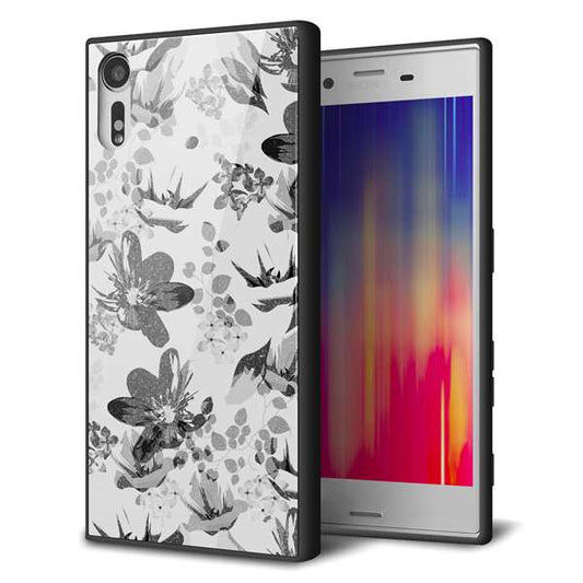 Xperia XZs 602SO SoftBank 強化ガラス＆TPUスマホケース ガラプリ【SC914 花柄モノトーン 03】