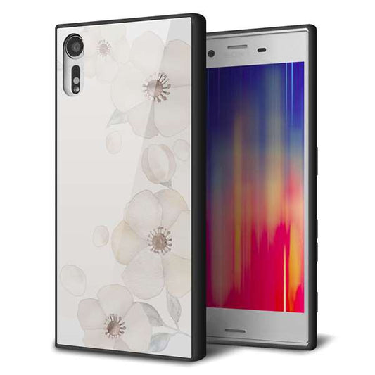 Xperia XZs 602SO SoftBank 強化ガラス＆TPUスマホケース ガラプリ【SC952 ドゥ・フルール（セピア）】