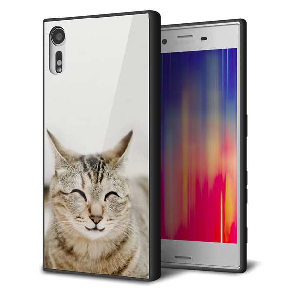 Xperia XZs 602SO SoftBank 強化ガラス＆TPUスマホケース ガラプリ【VA801 笑福ねこ】