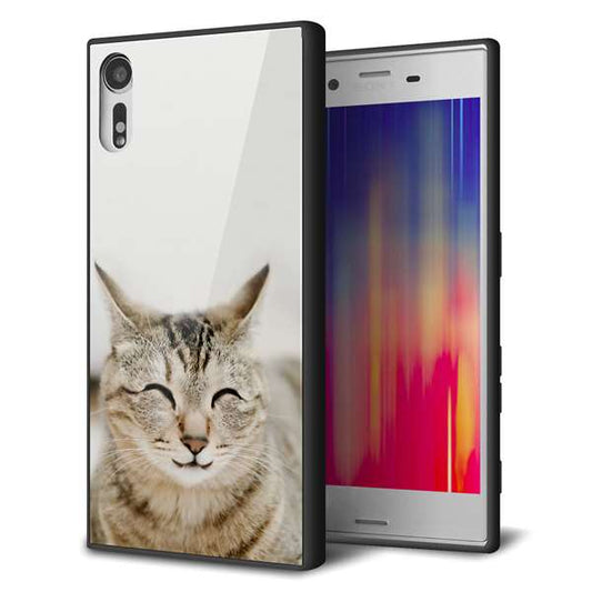 Xperia XZs 602SO SoftBank 強化ガラス＆TPUスマホケース ガラプリ【VA801 笑福ねこ】