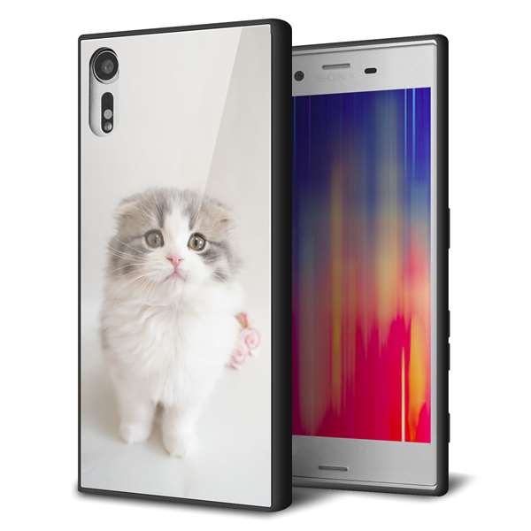 Xperia XZs 602SO SoftBank 強化ガラス＆TPUスマホケース ガラプリ【VA803 まっていますネコ】