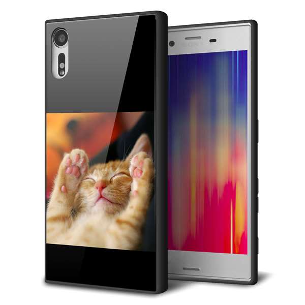 Xperia XZs 602SO SoftBank 強化ガラス＆TPUスマホケース ガラプリ【VA804 爆睡するネコ】