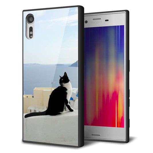 Xperia XZs 602SO SoftBank 強化ガラス＆TPUスマホケース ガラプリ【VA805 ネコと地中海】