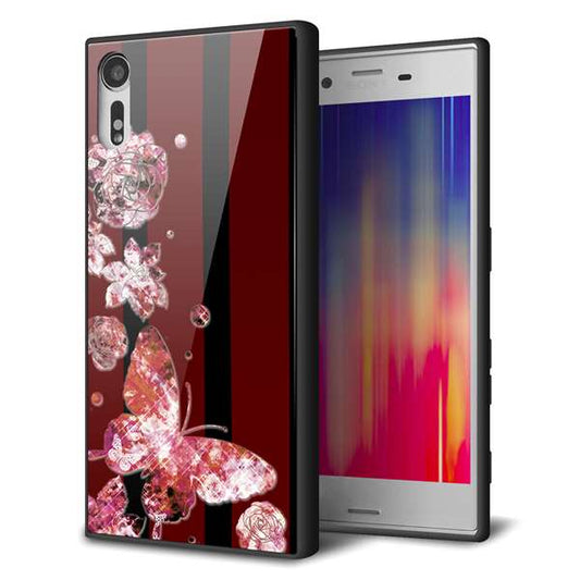 Xperia XZs 602SO SoftBank 強化ガラス＆TPUスマホケース ガラプリ【VA814 宝石と蝶】